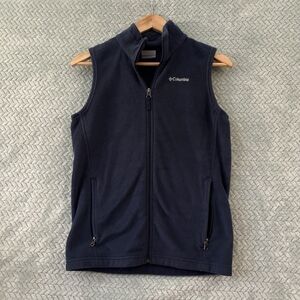 Columbia Men's Large Navy Blue Vest Full Zip Pockets Lightweight Stand-Up Collar
